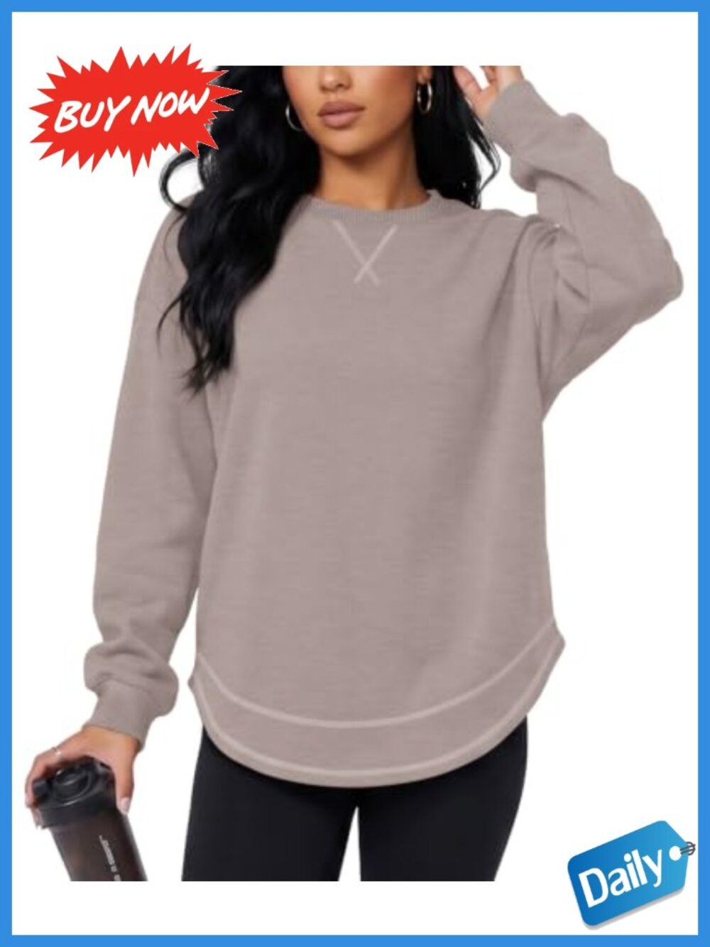 Women's Crewneck Long Sleeve Sweatshirt Oversized Side Slit Pullover